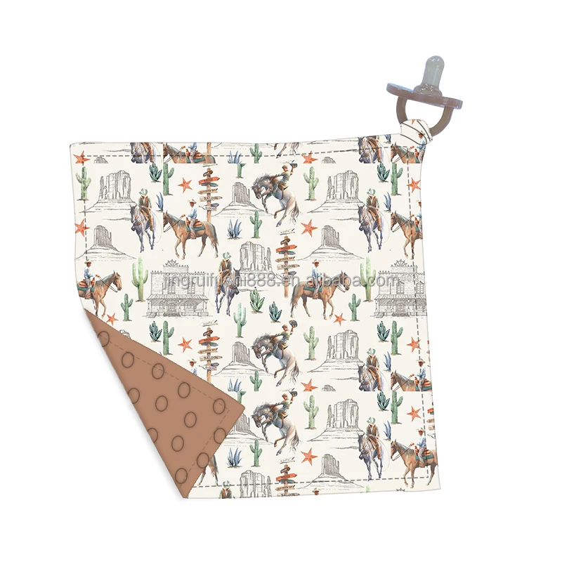 Custom Western Style Cattle Printed Newborn Baby Pacifier Cloth Milk Silk Fabric And Plush Fabric Infant Baby Pacifier Cloth