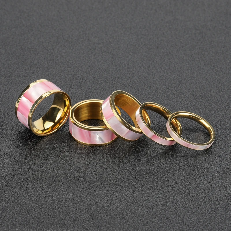 Best Selling Joyas Acero Inoxidable Bridal Wedding Rings Women  with Pink Shell