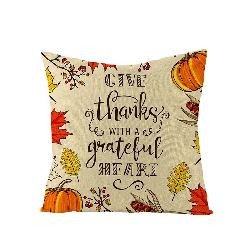 Autumn Pumpkin Decorative Cotton Linen Sofa Cushions Maple leaf Pillowcase Happy Thanksgiving Throw Cushion Cover
