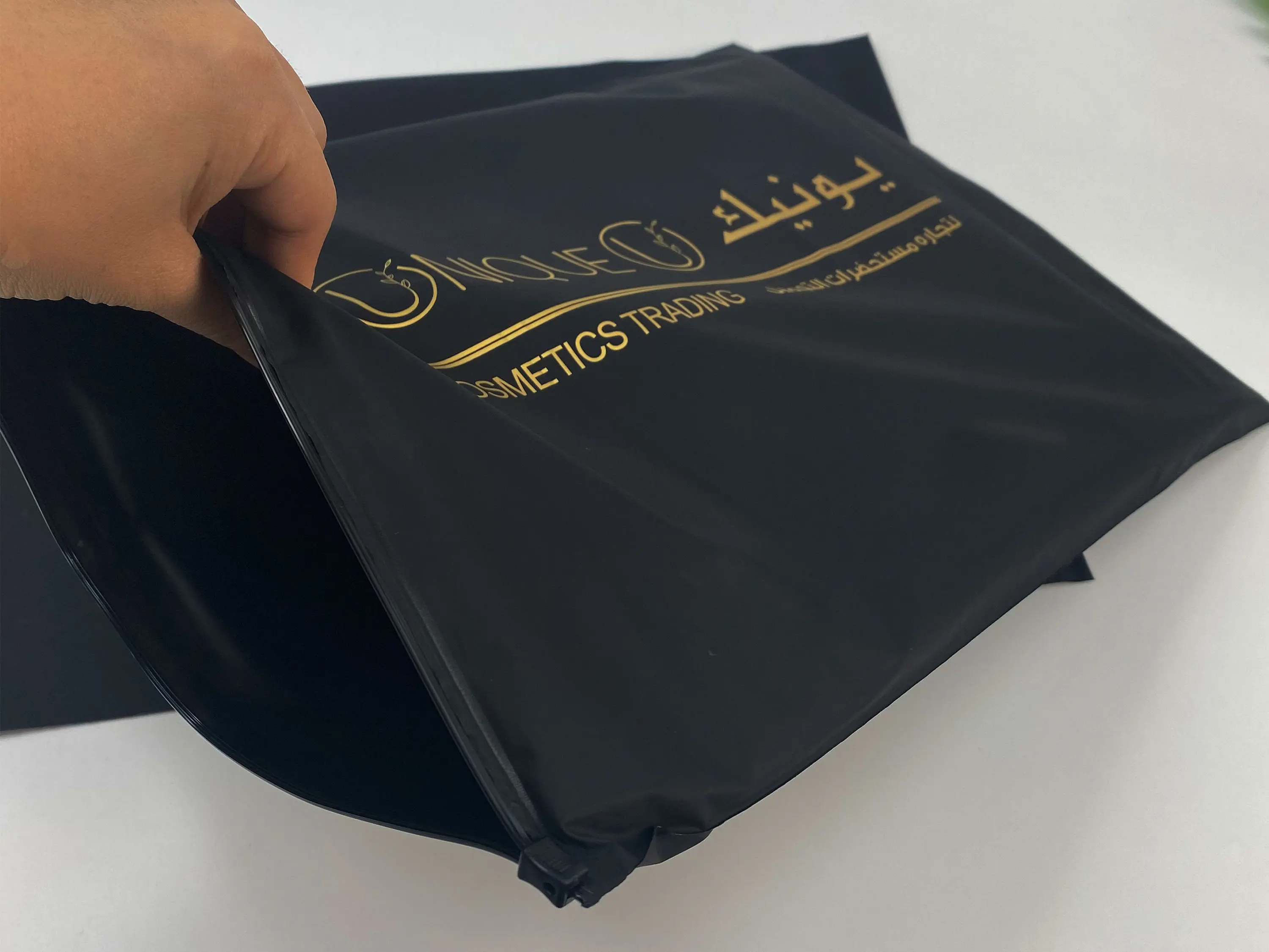 Customize Logo Plastic Package Eco Friendly Black CPE Frosted Ziplock Shipping Clothes Packaging Garment Clothing Zipper Bag