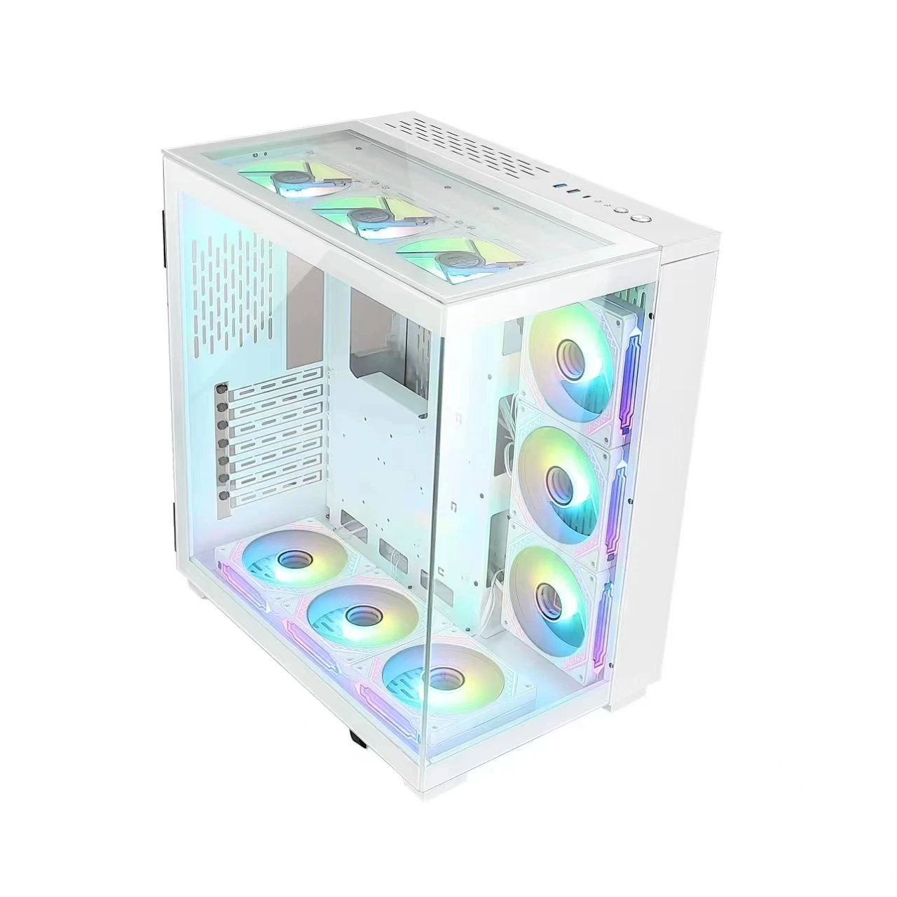 Micro ATX Desktop PC Case 3 x 120mm Fans Pre-Installed Tempered Glass Side Panel mATX E-ATX Gaming Computer Chassis