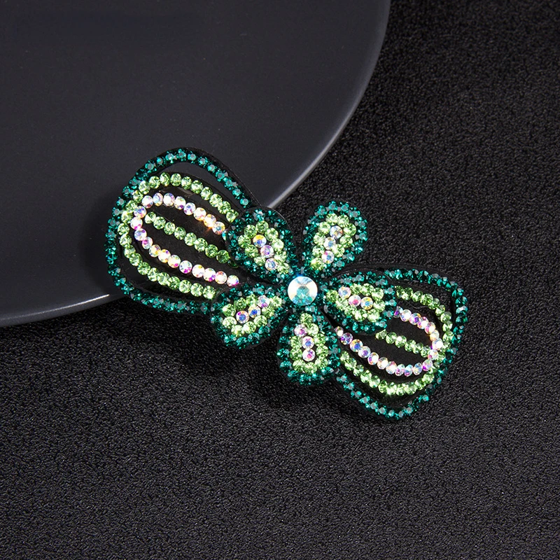 Luxury Rhinestone Flower Hairpin Full Crystal Top Clip Hair Barrette Shinny Bow Spring for Girls