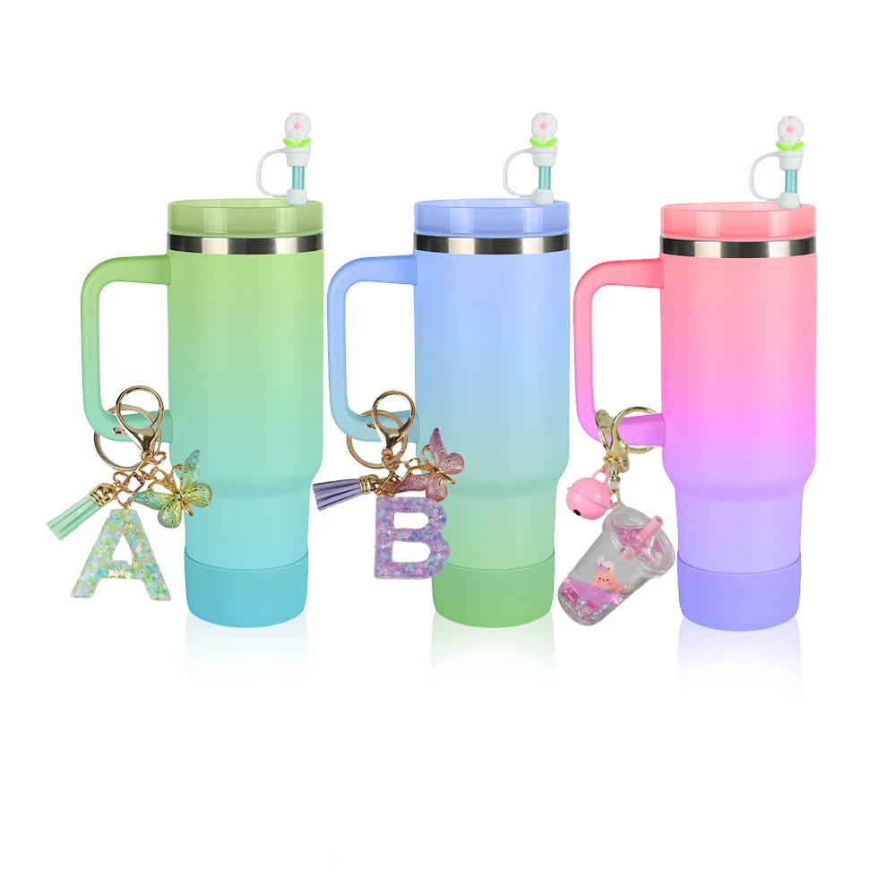 30oz 40oz tumbler with handle, Including Silicone Straw Topper Cover Cap and Boot, Spill Proof Stopper, Handle Charm Sticker