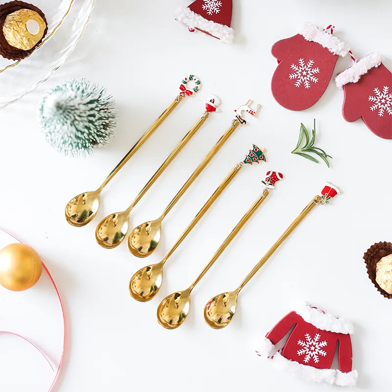 Custom Mini Baby Gold Tea Spoons Christmas Gift Set Ice Cream Coffee Metal Gelato Stirring Spoon