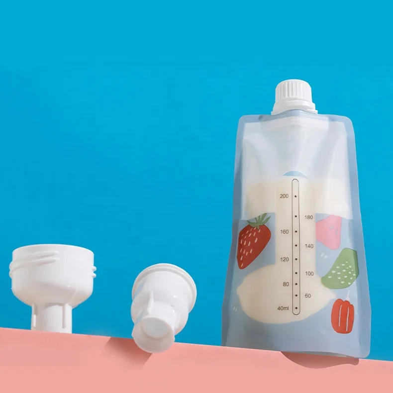 Custom Box Package Breastmilk Bags Spout Shape Transparent 100 Pieces Mother Breast Milk Storage Bags For Pumping
