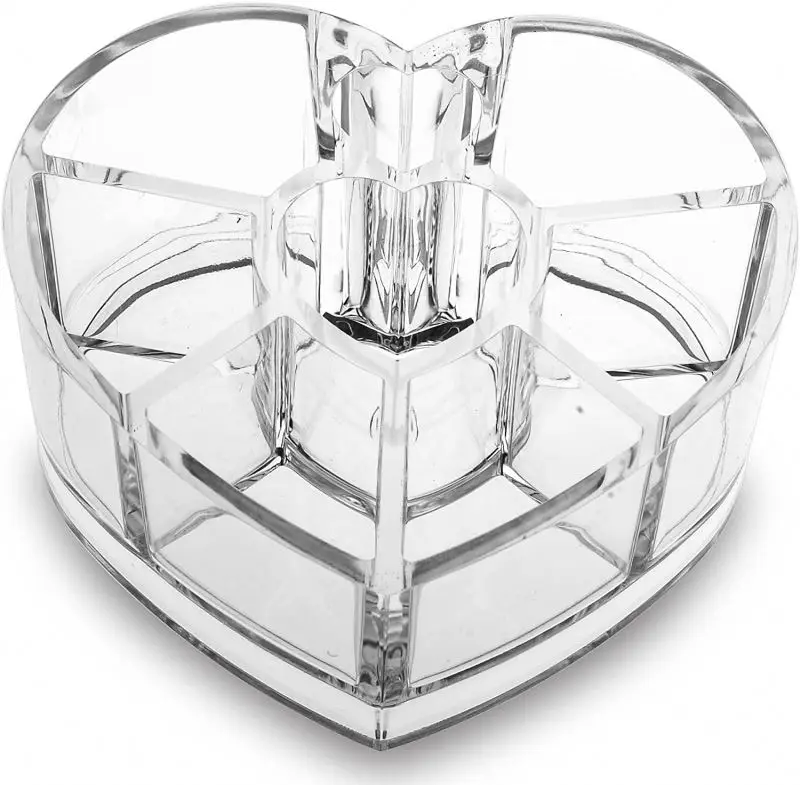 Acrylic Small Lipstick Organizer Cosmetic Storage for Vanity 8 Slots Nifty Heart Shape Lip Gloss Display Stand
