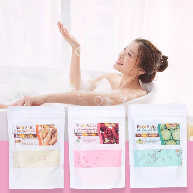 Organic Natural Spa Salt Bath Relaxing Wholesale Bag Pack Bath Soaking Crystal Turmeric Salt Exfoliating  Whitening Skin Care