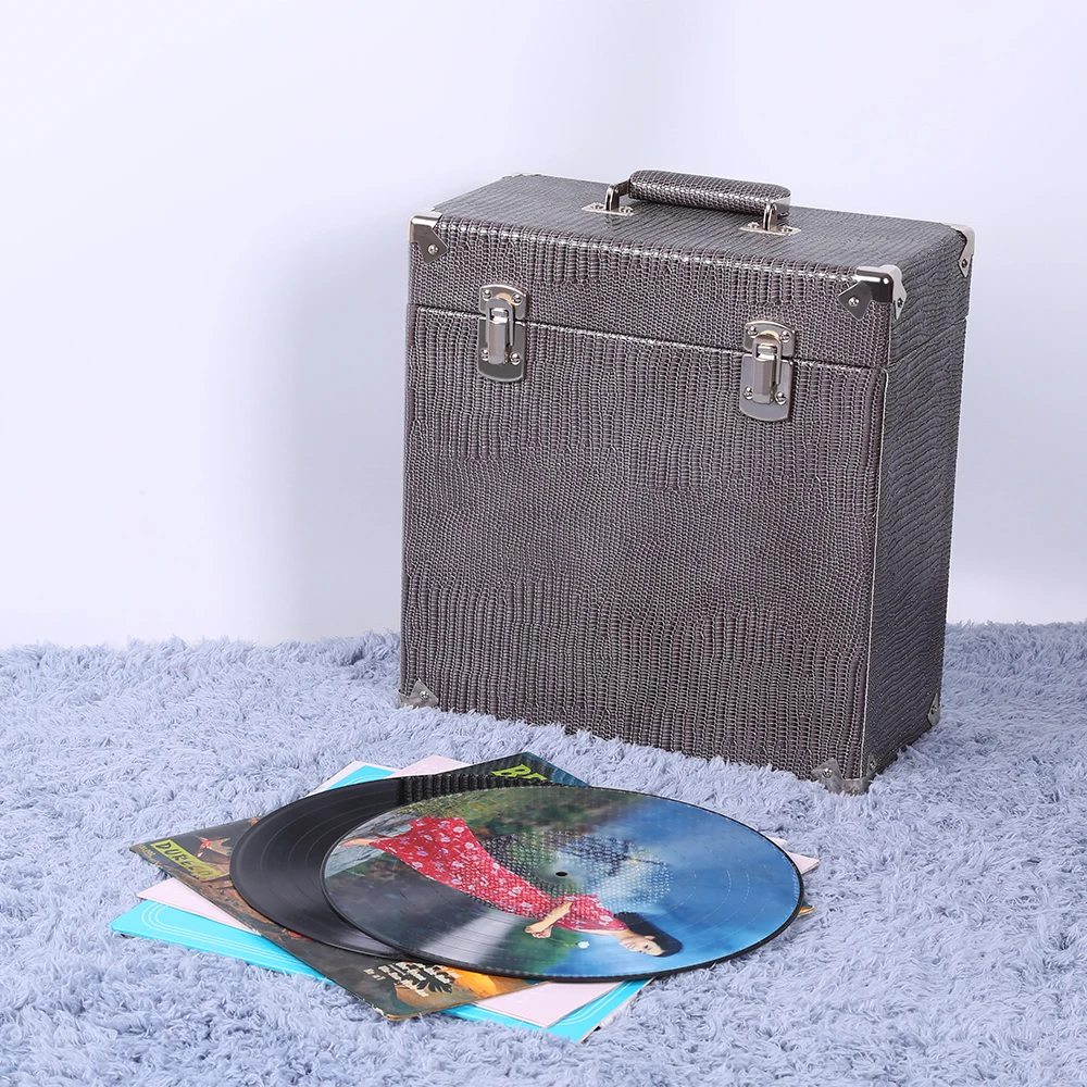 Victrola в винтажном стиле, в стиле ретро виниловые кожи запись кейс для хранения 45 + записи (для защиты от дождя/пыли/без царапин)-Silver-12Inch