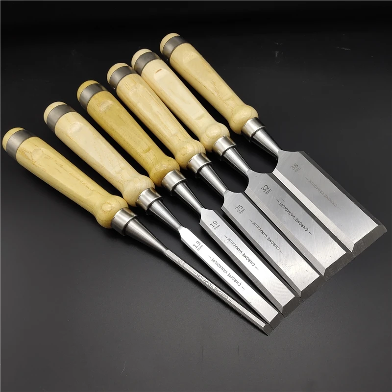 Набор резцов из хромованадиевой стали с деревянной ручкой для деревообработки