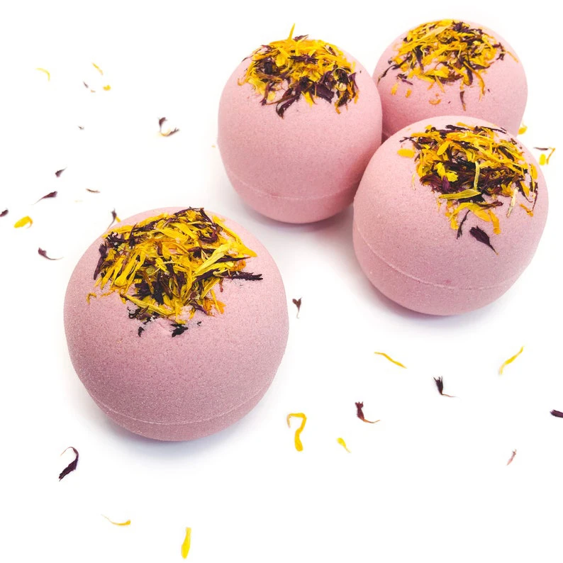 Wholesale Large Handmade Organic Pink Passionfruit Rose Scented Bath Bombs Bulk Buy