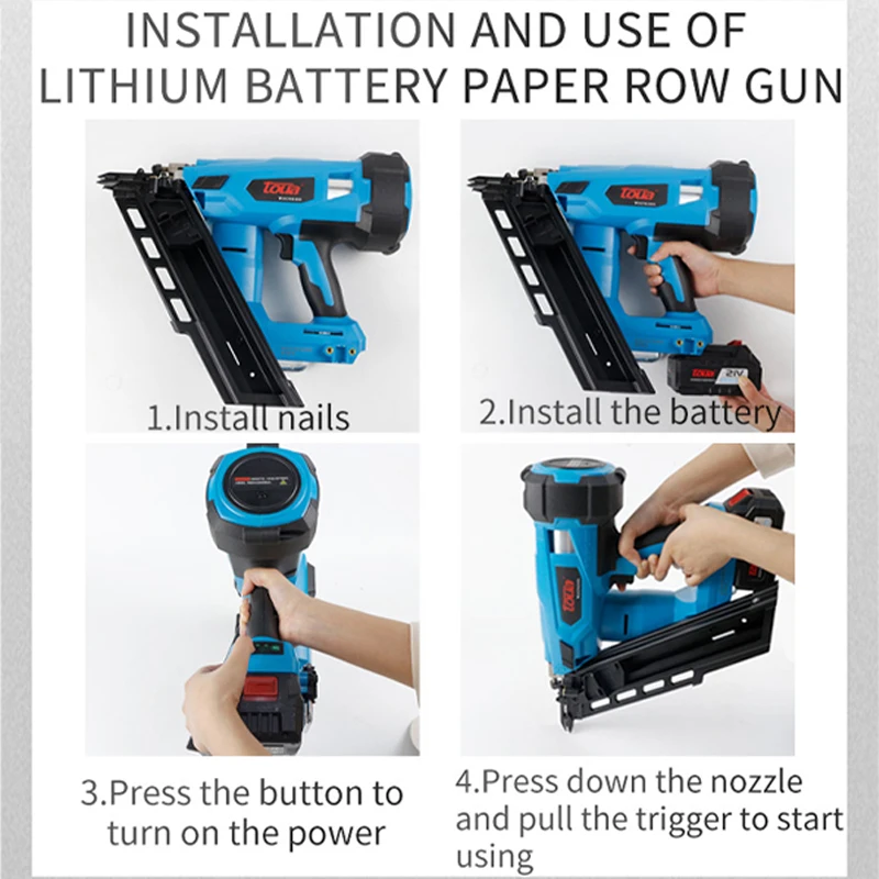 Toua DCFN3490 cordless nail gun woodworking tools furniture nailers staple machine
