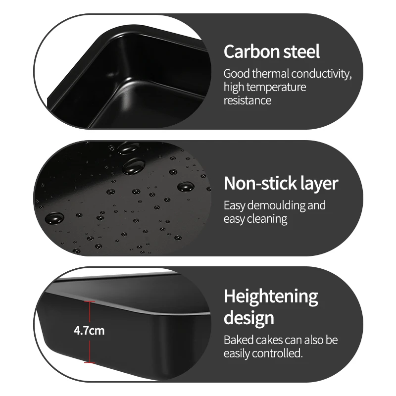 Carbon Steel Bakeware Basic Series Oven Baking Non-stick Deep Square Cake Pan Microwave and Oven Cake Baking Pan