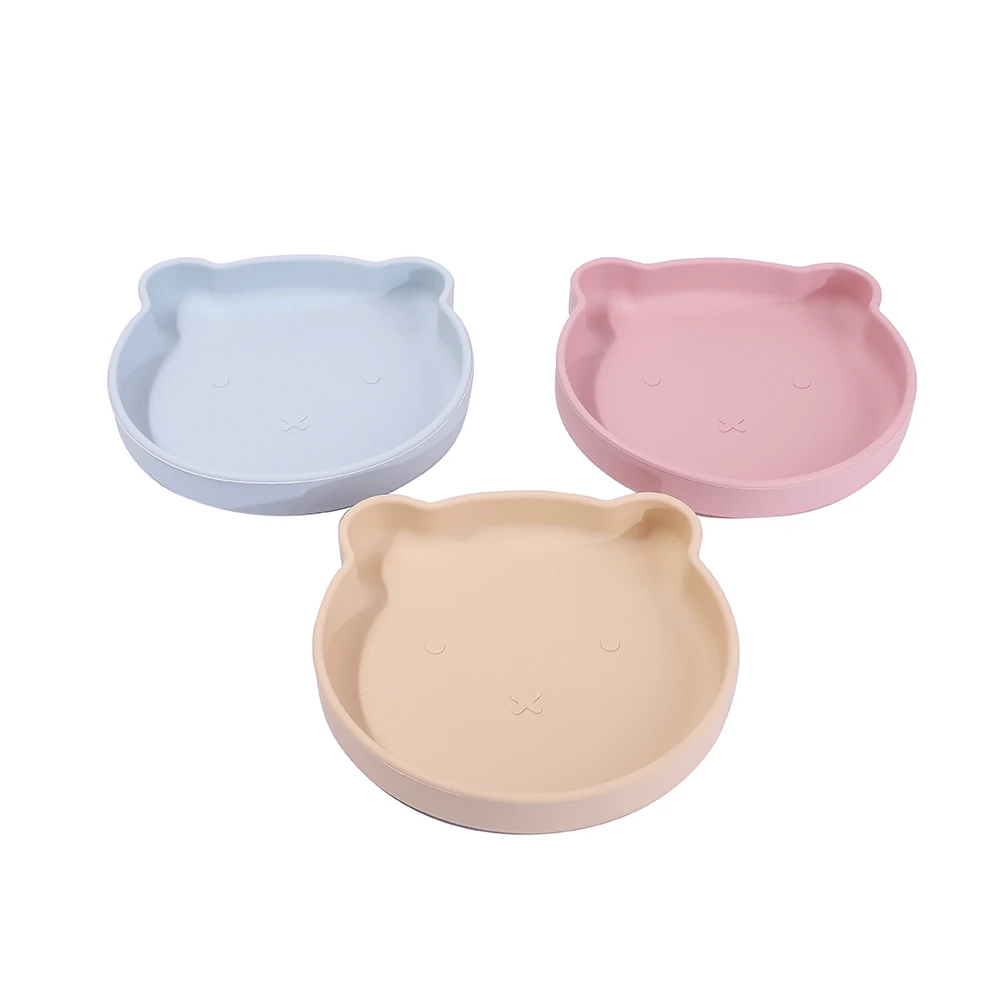 Bear Silicone Baby Kids Suction Food Plate Silicone Toddler Feeding Plate with Suction for Children