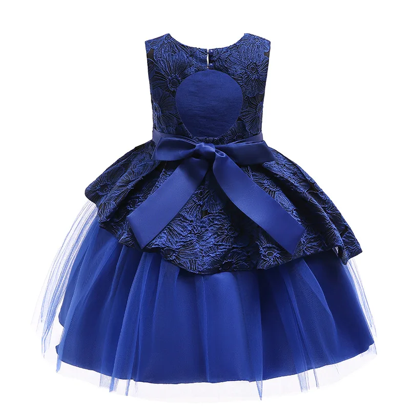 Summer High Quality Ropa Para Ninos Kids Ball Gown Flower Girls Dress Luxury Evening Party Dress with Embroidery Bowknot Sunny