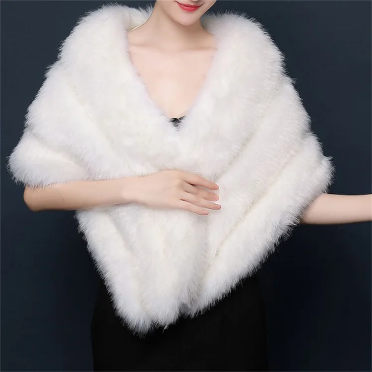 Fashion Accessories Cheap Factory Price Winter White Wedding Shawls Shoulder Wraps Thick Cloak Faux Fur Shawls