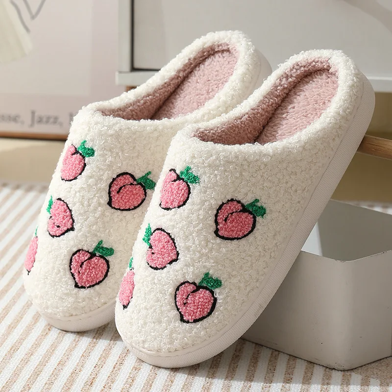 Winter cute cartoon Strawberries plush cotton slippers home indoor warm velvet slippers for women and man