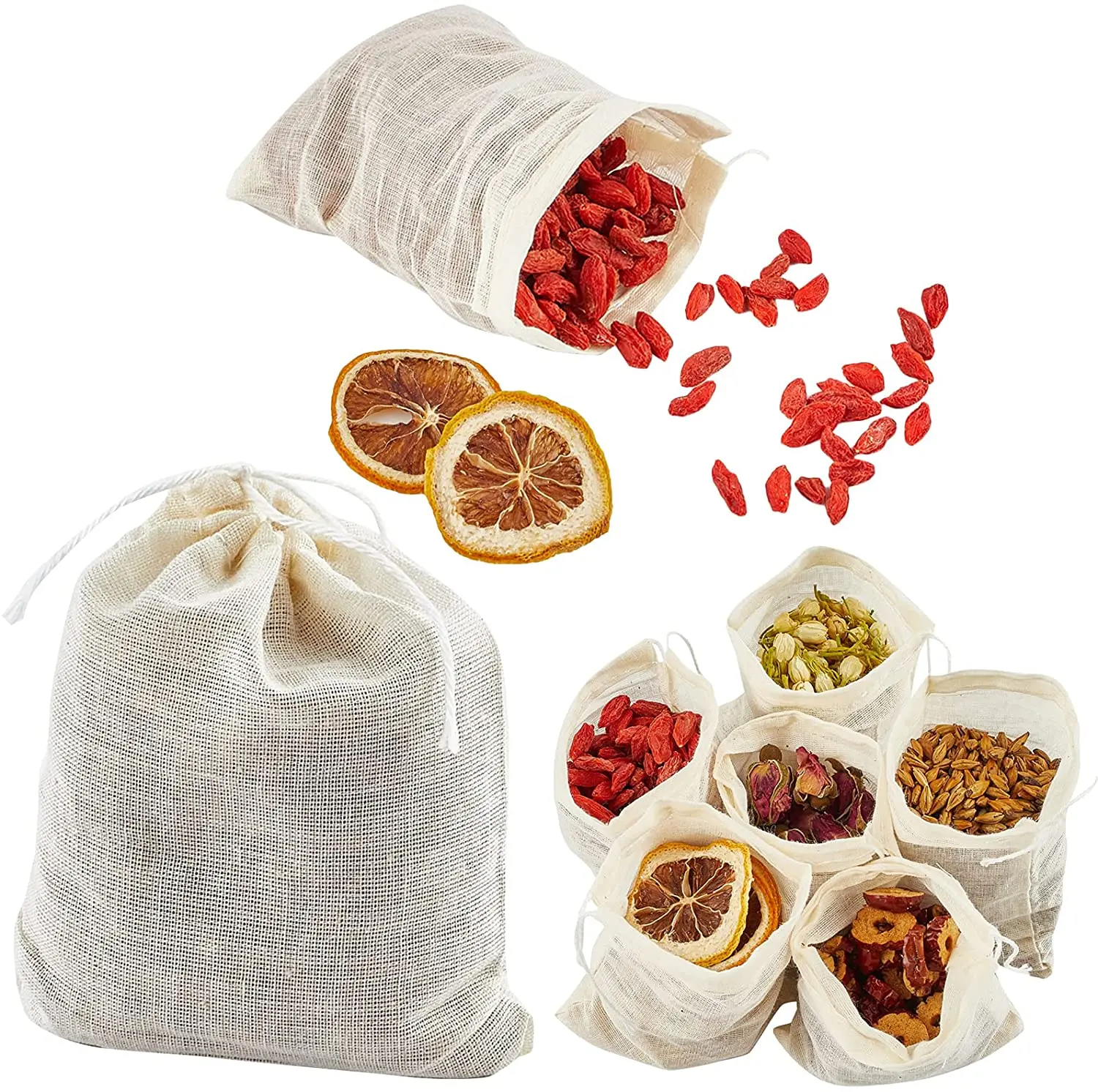 Organic Cheesecloth Nut Milk Bags, Reusable Unbleached filter bags for Herbs Juice Strainer
