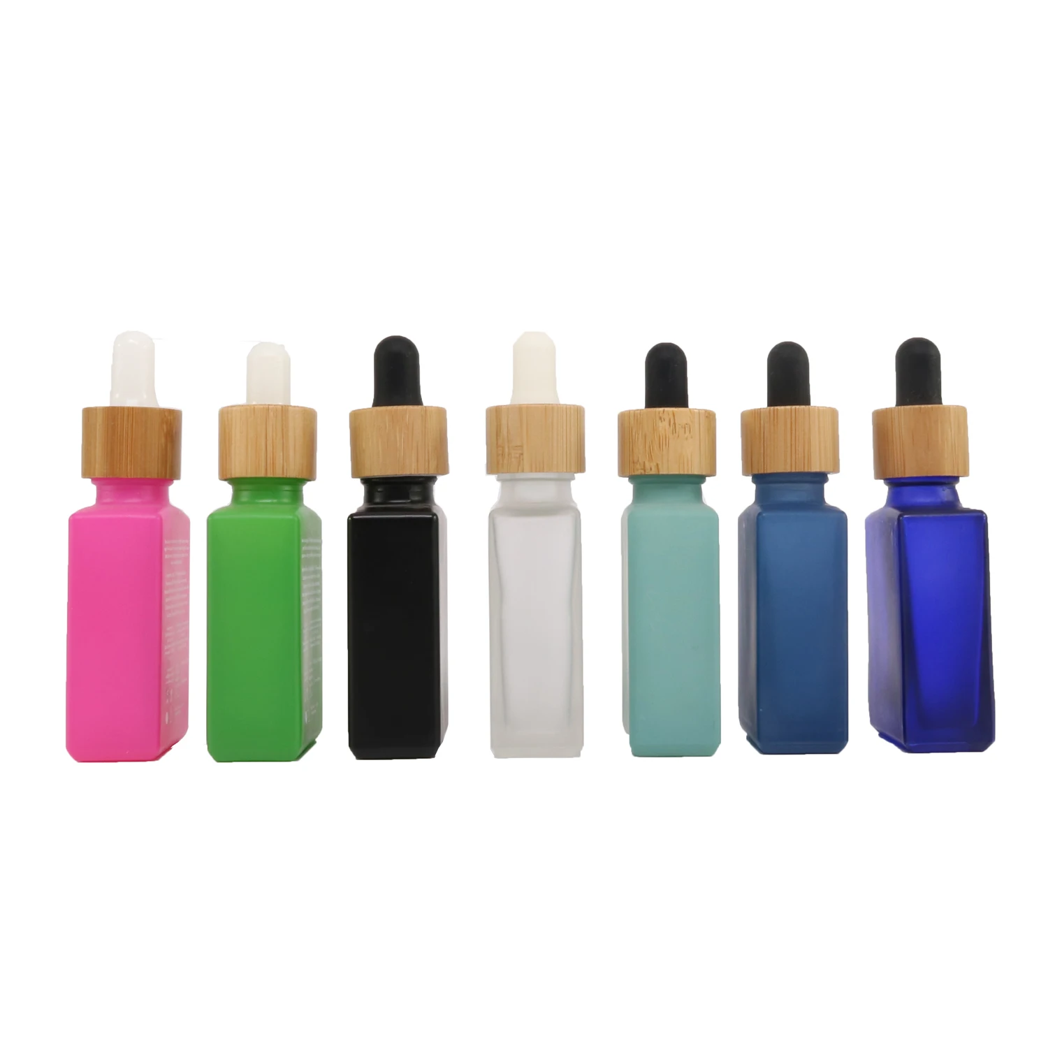 
30ml frosted glass rectangle dropper bottles with bamboo lid for essential oil 