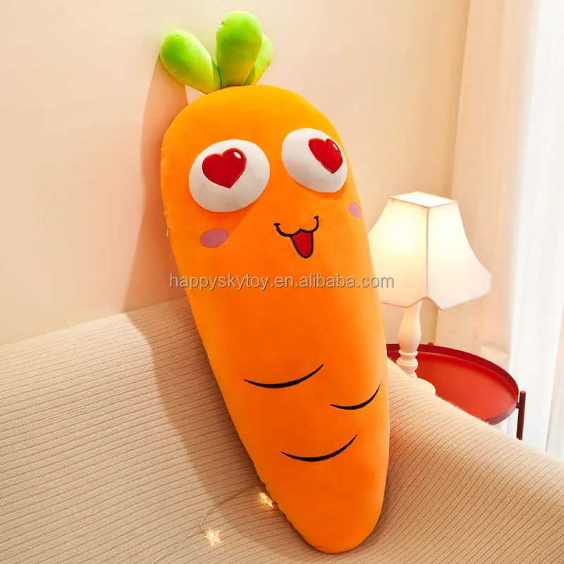 Cute Fruit Big Eyes Carrot Plush Toy Large Super Soft Clamp Leg Bed Pillow Girls Gift with Zipper Plush Pillow