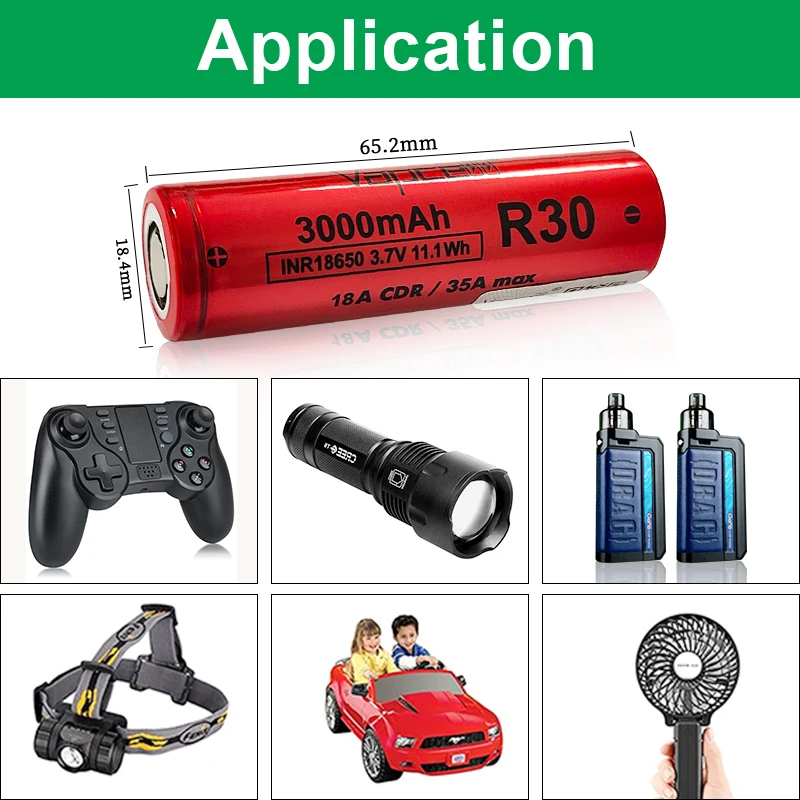 Vapcell R30 18650 3000 мАч 3 6 В 18 А литий-ионные аккумуляторы высокой емкости с длительным сроком службы для электроинструментов 30q