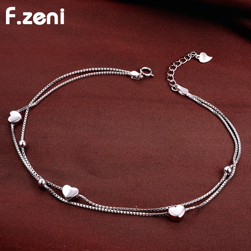 Women Charm Ankle Bracelet Anklets White Gold Plated 925 Sterling Silver Anklets Foot Jewelry Anklets