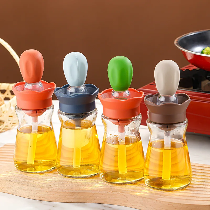 Bbq Tool Kitchen Good Helper Heat Temperature Resistant Bbq Brush Oil Bottles Oil Dispenser Bottle With Brush