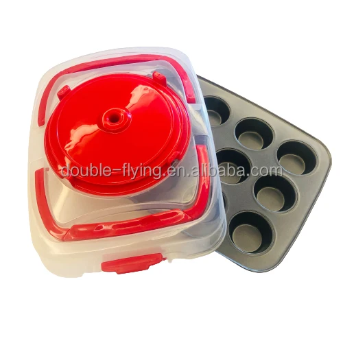 12 Cupcake Muffin Pan with Container Carrier With 3 Tiers Cupcake holder Stand for Display Dessert Decorating Tools