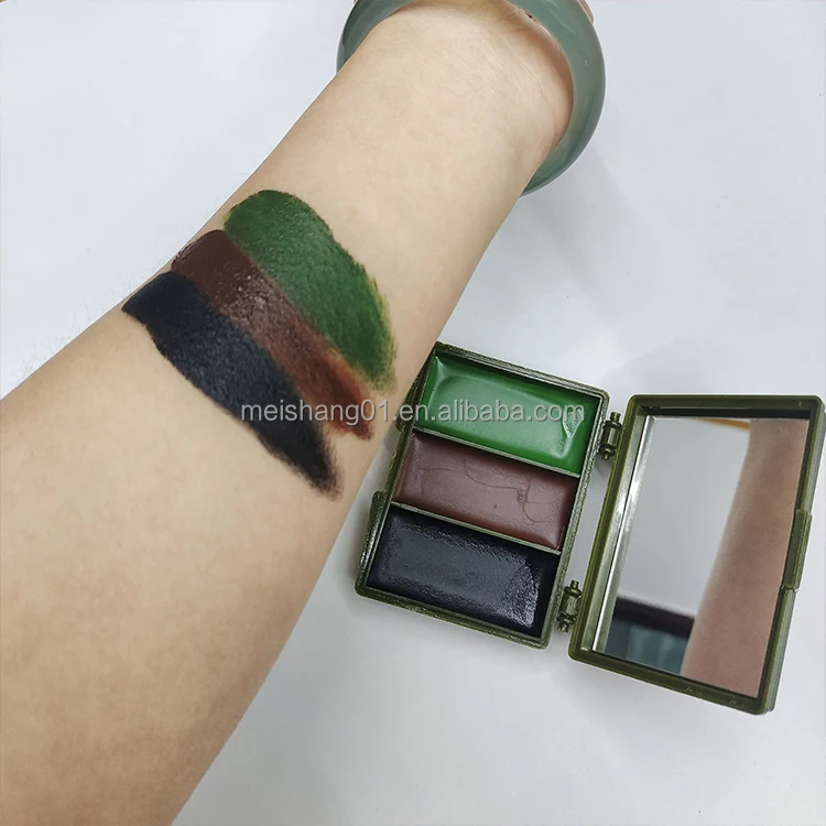 3 Color Camo Face Paint Set for Kids Long-Lasting Easy-to-Use Oil Based Body Paint with Washable Paint Stick for Halloween