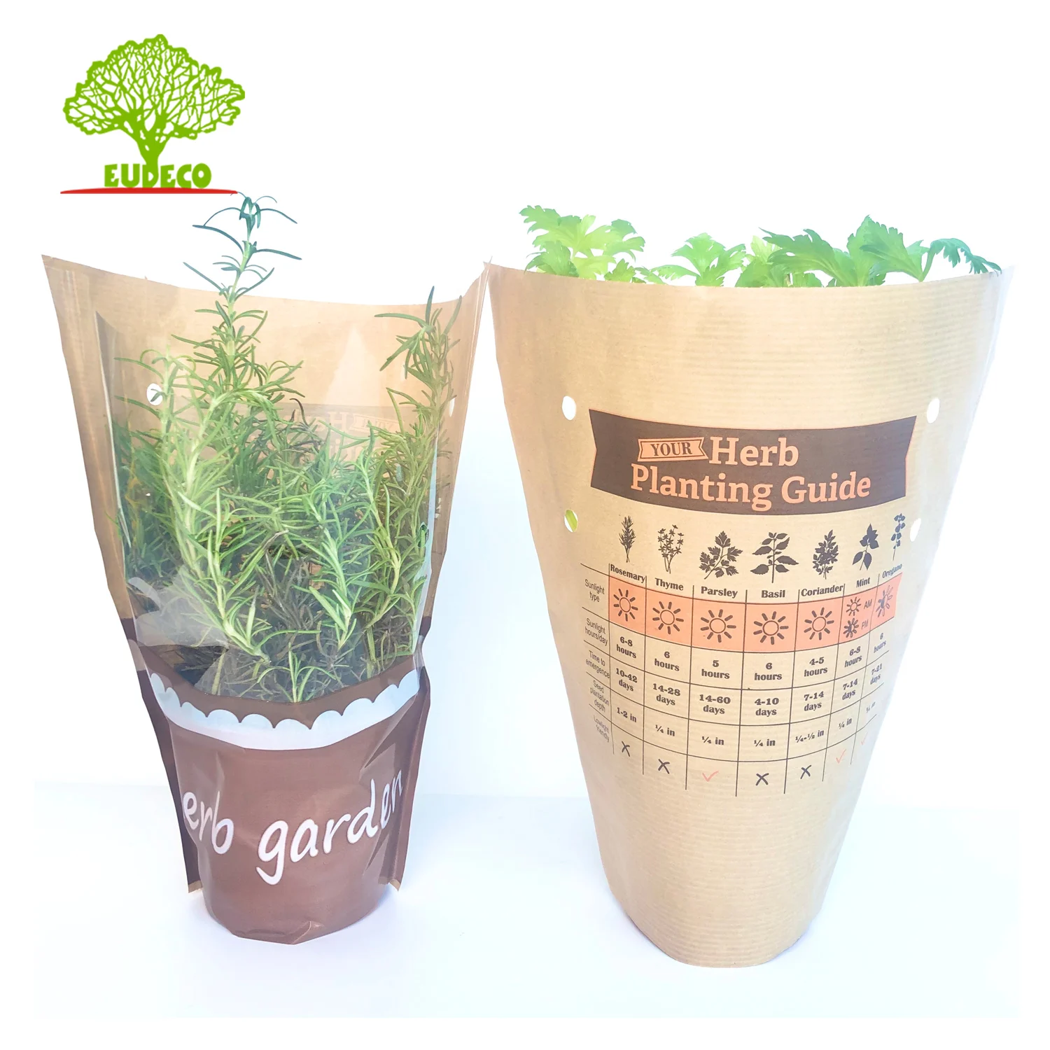 New Herb Garden FSC Eco Friendly Vegetable Perforated  Leather Kraft Paper Carry Bags for Fruits and Vegetables