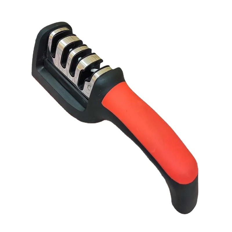 Red color sharpening tool accessories Multi-functional home use four-section knife sharpener hanging available