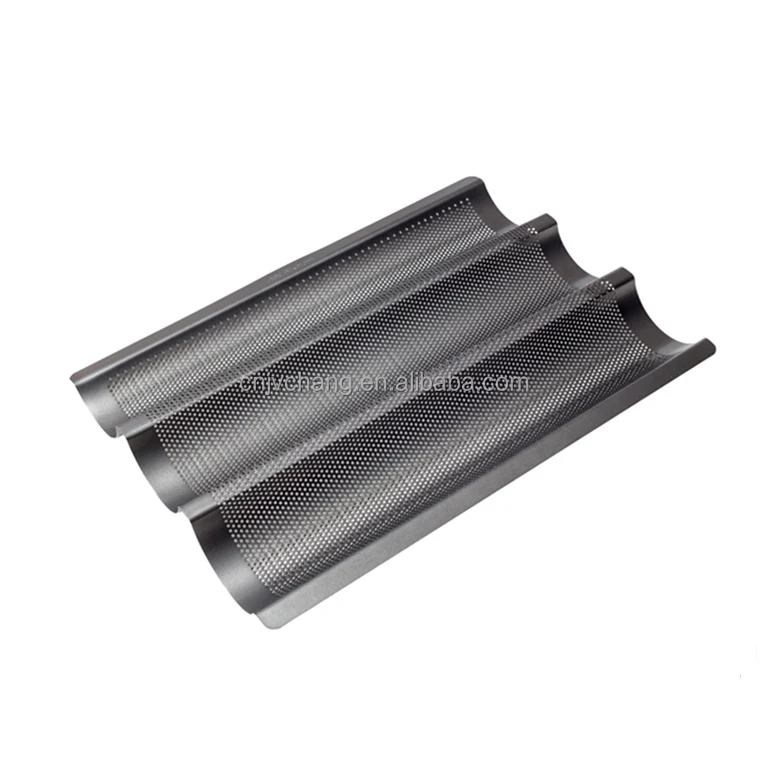 Durable Perforated Carbon Steel Baguette Baking Tray 3-Slot Non Stick French Bread Baking Molds Pan