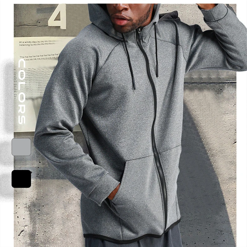 Newest Polyester Winter Training Zip Hoodie Gym Running Sports Mens