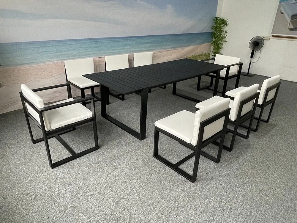 KD Packing Aluminum outdoor furniture 8 seater backrest and armrest dining sets Garden dining table