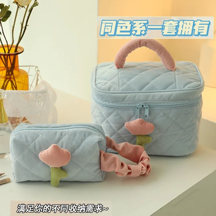Girl cute high-value tulip cosmetic bag large capacity ins wind corduroy storage bag wash bag wholesale
