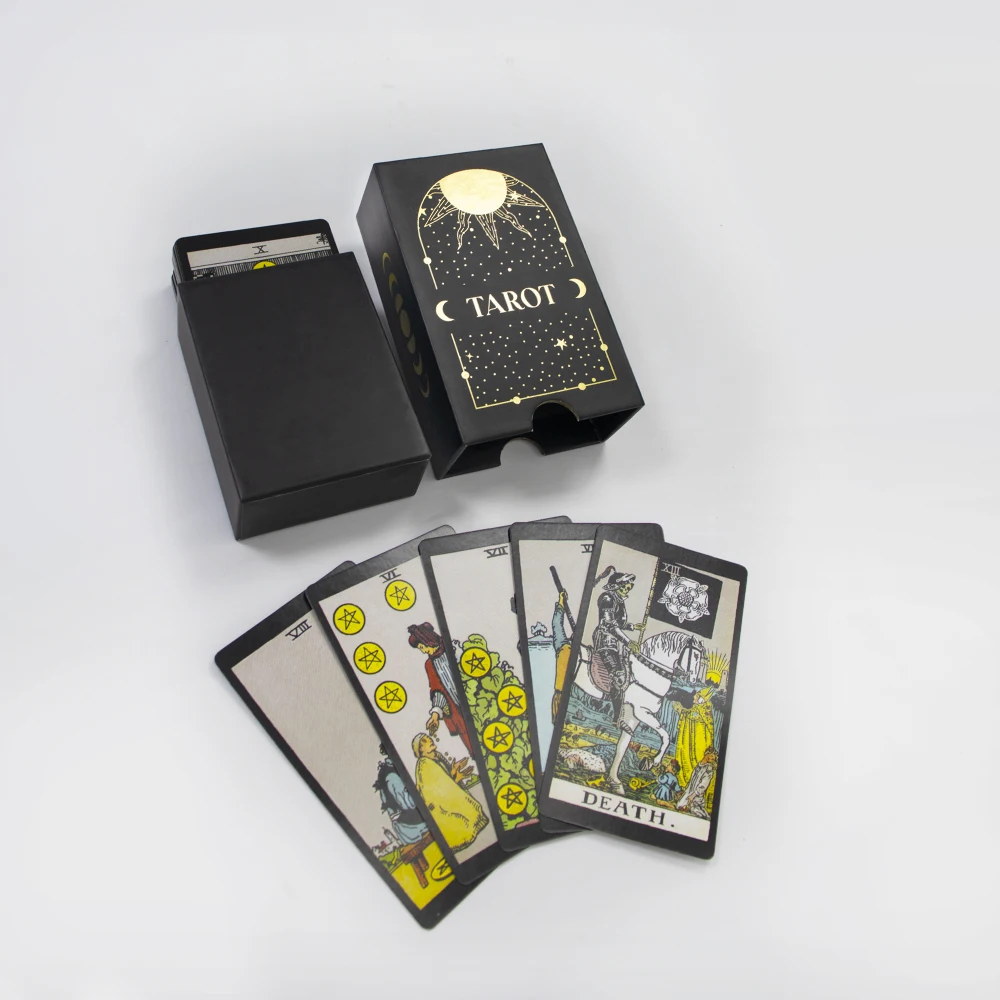 Factory customize print your logo black gold foil rider tarot cards printing high quality divination fortune tarot card