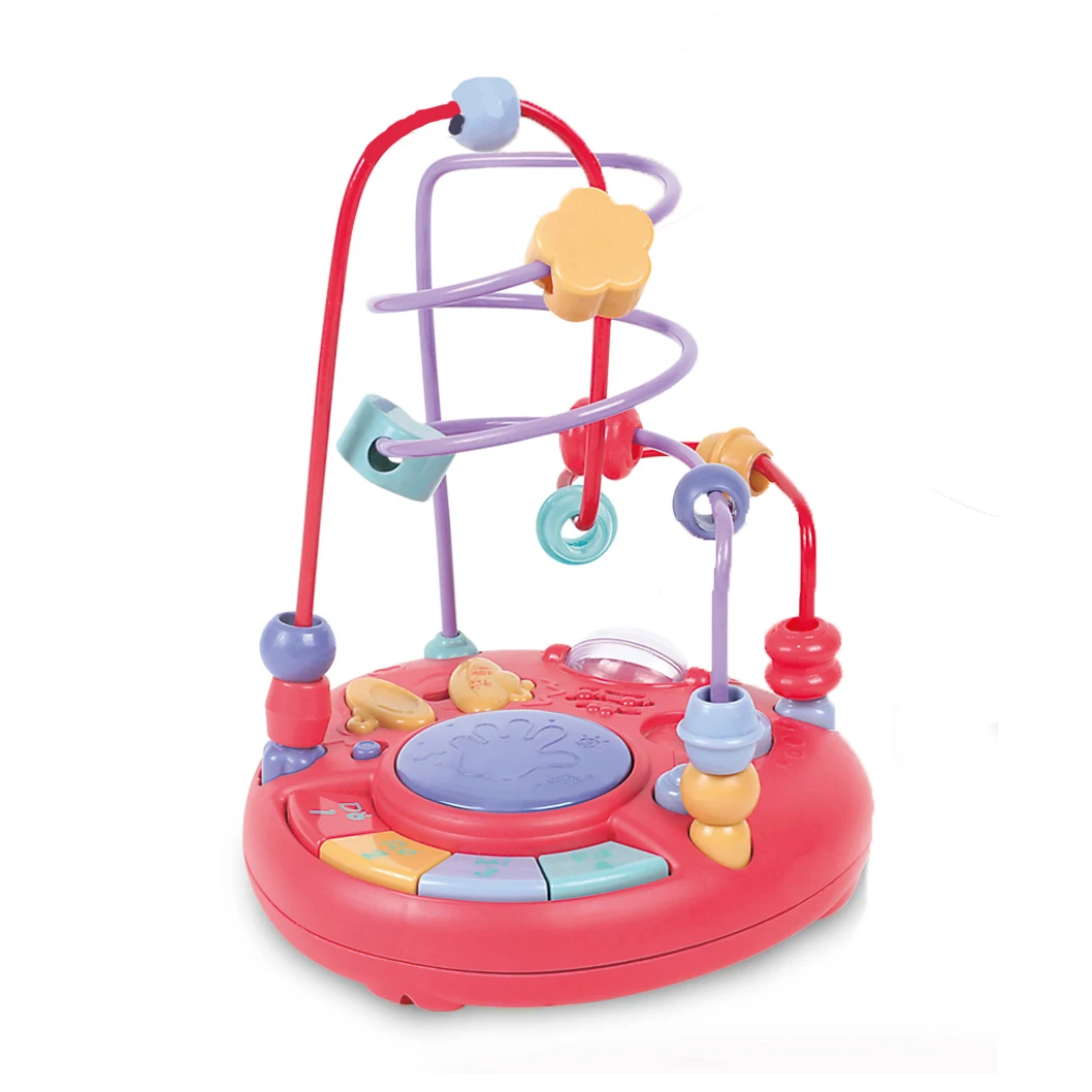 Wholesale children 2 in 1 musical instrument hand drum with round beads song toy electronic organ