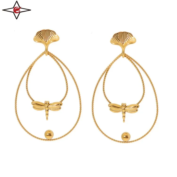 Factory Custom 18k Gold Stainless Steel Geometry Earring Zirconia Large Twisted Dragonfly Ear Clip Earring