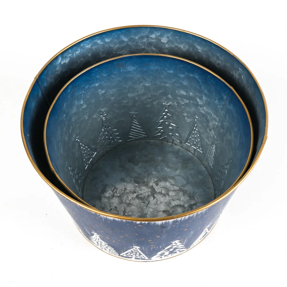 Factory Newest Bulk Sale Christmas Outdoor Decoration Blue Christmas Tree Iron Flower Pot  container  packing/giftpacking