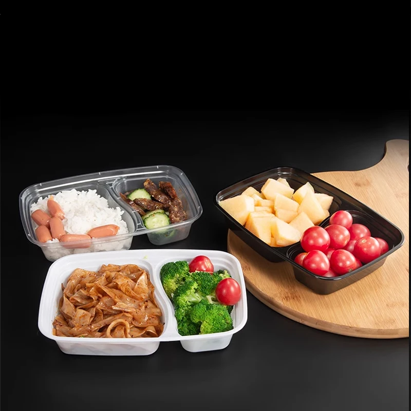 Plastic disposable Meal Prep Containers 2 Compartment With Lids Food Storage Box Plastic Food Disposable Container