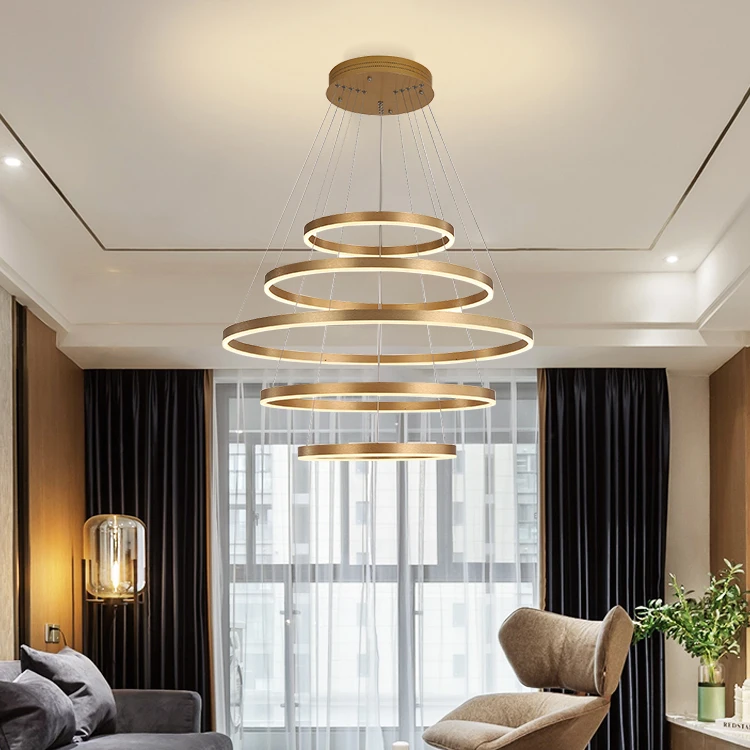 DLSSLIGHTING Restaurant Living Room Hanging Lamp Golden Circle Nordic Modern LED Chandelier Pendant