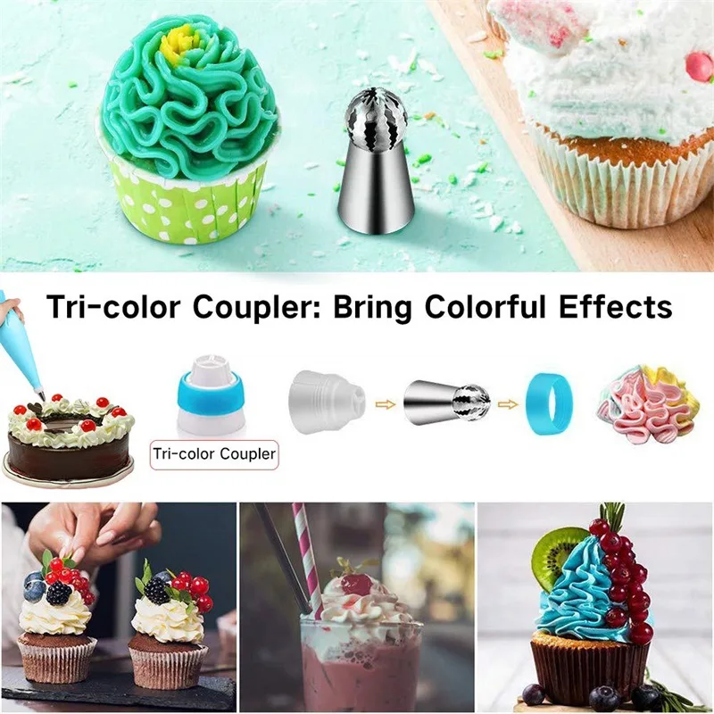 Набор принадлежностей для украшения торта 220 шт. кондитерских инструментов выпечки с вращающимся поворотным механизмом кондитерские мешки глазирования и насадки новичков