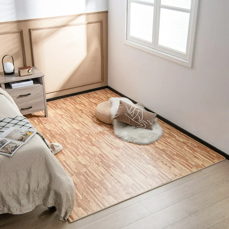 Stylish Eva Foam Wooden Grain Floor Mat Puzzle Protective Flooring Dark Brown Color Interlocking Floor Tiles for Home Gym