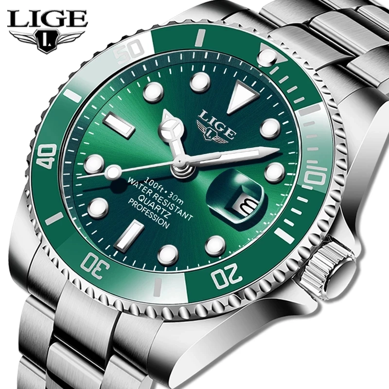 2022 LIGE 10045 Luxury Fashion Diver Watch Men 30ATM Waterproof Date Clock Sport Watches Men Quartz Wristwatch Relogio Masculino
