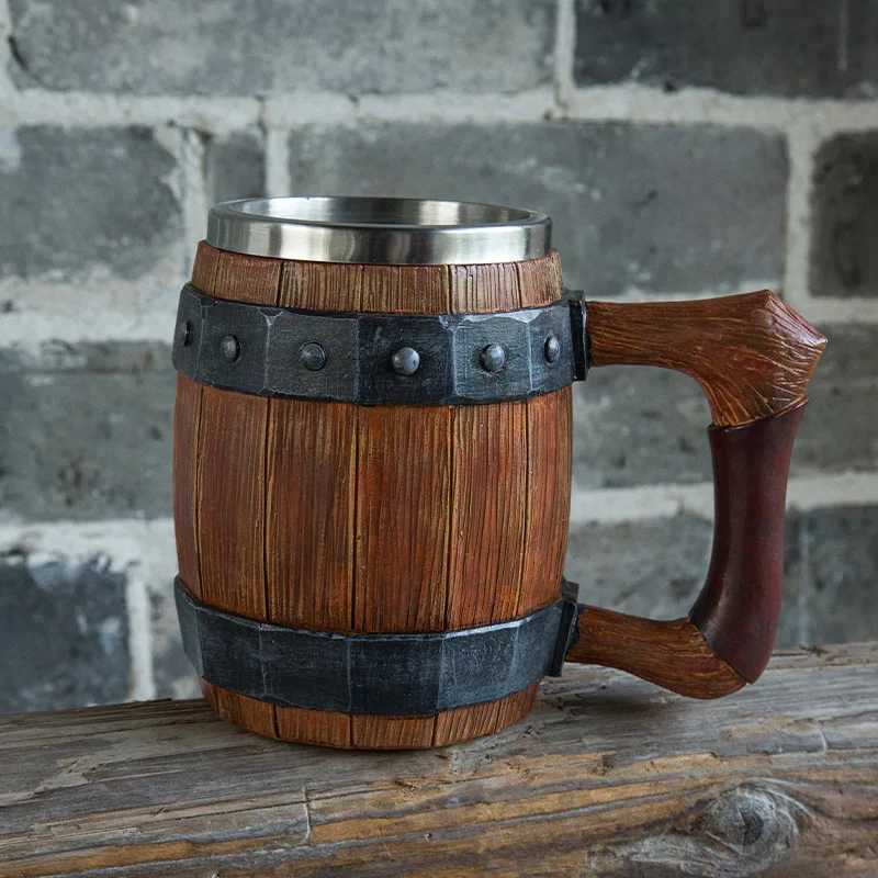 Wholesale Wood Steel Beer Mugs Restaurant Viking Drinking Beer and Wine Mugs With Handle For Tableware Bar Accessories