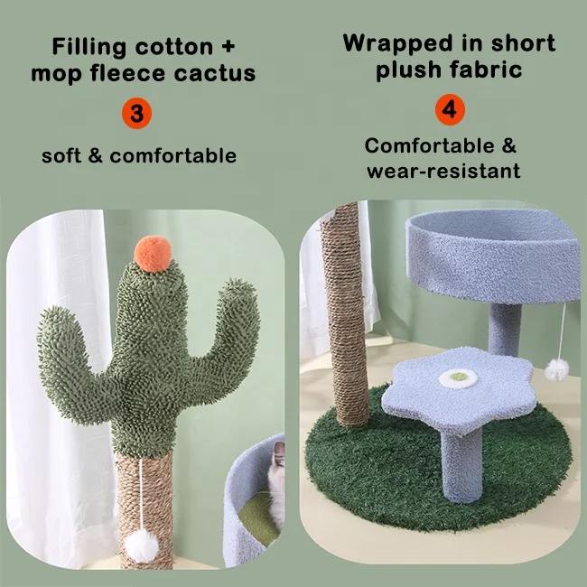 Luxury Cat Playing Climbing Scratching Post Furry Ball Toy Cat Tree House Mushroom Cactus Green Cat Trees & Scratcher