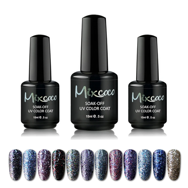 Mixcoco 36 Colors Nail Art Beauty Rock Glitter Sparkling Soak Off Shining Polish Varnish Gel UV Glitter Gel Polish