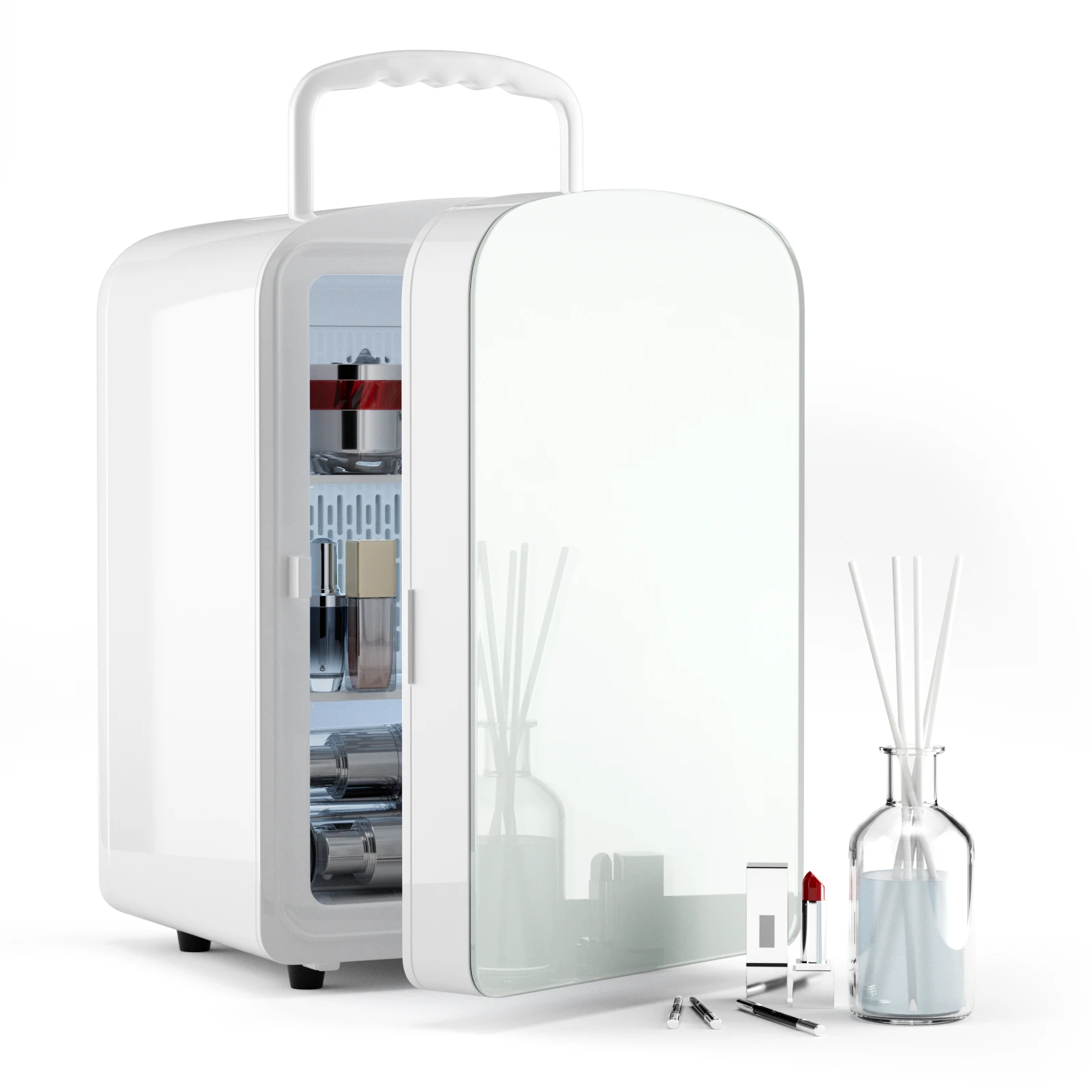 9Lmini fridge  cooler and heater for food, drinks, skincare products - AC/DC fridge with glass front, black/white