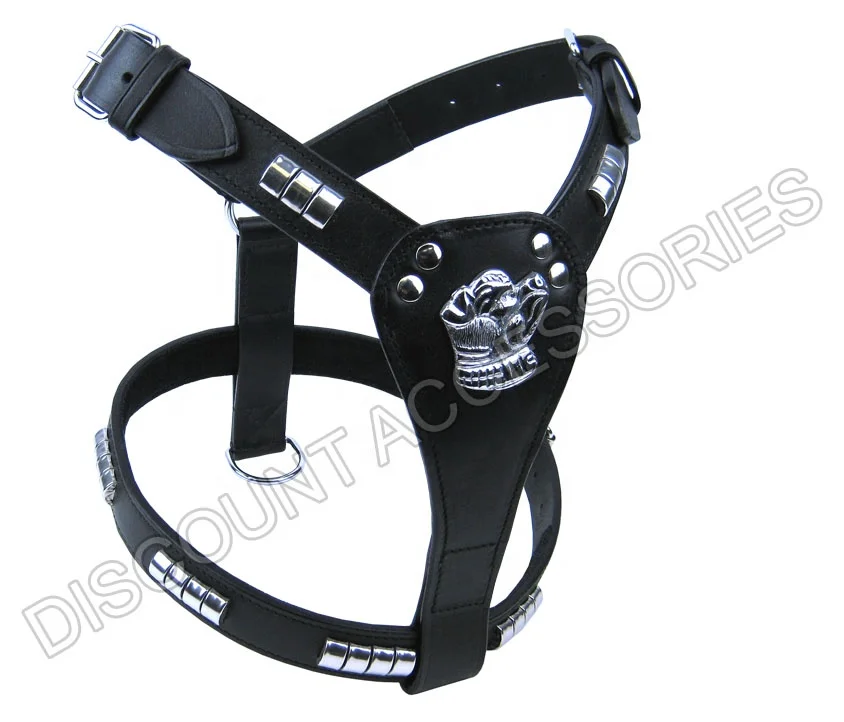 Leather Dog Harness Staffordshire Bull Terrier Chrome Studded Leather Dog Harness