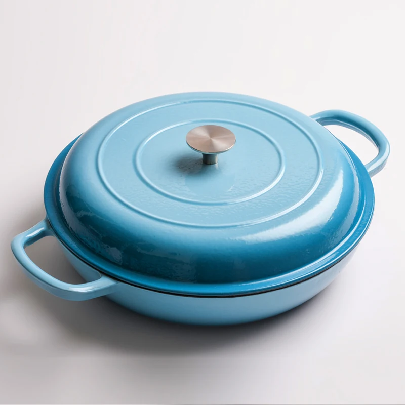 American Style Cookware Set Enamel Cast Iron Dutch Oven Crock Pot Shallow Casserole Dish with Two Sustainable Metal Handles