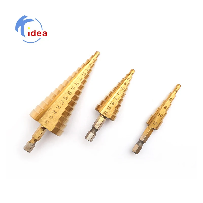 Factory high quality twist 3pcs / set hss flute spiral metric ch tools step drill bit Factory direct sales